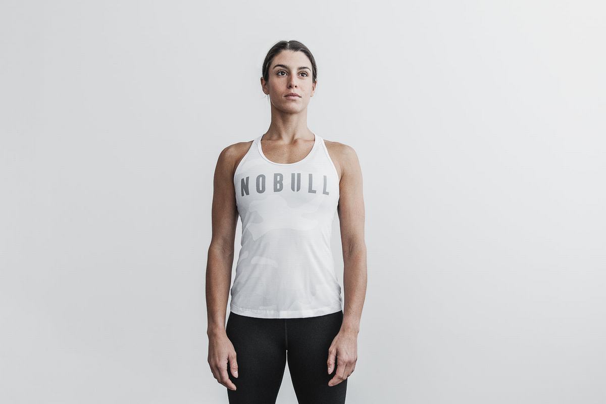 Nobull Racerback Women's Tank Tops White Camo | Australia (NI1694)